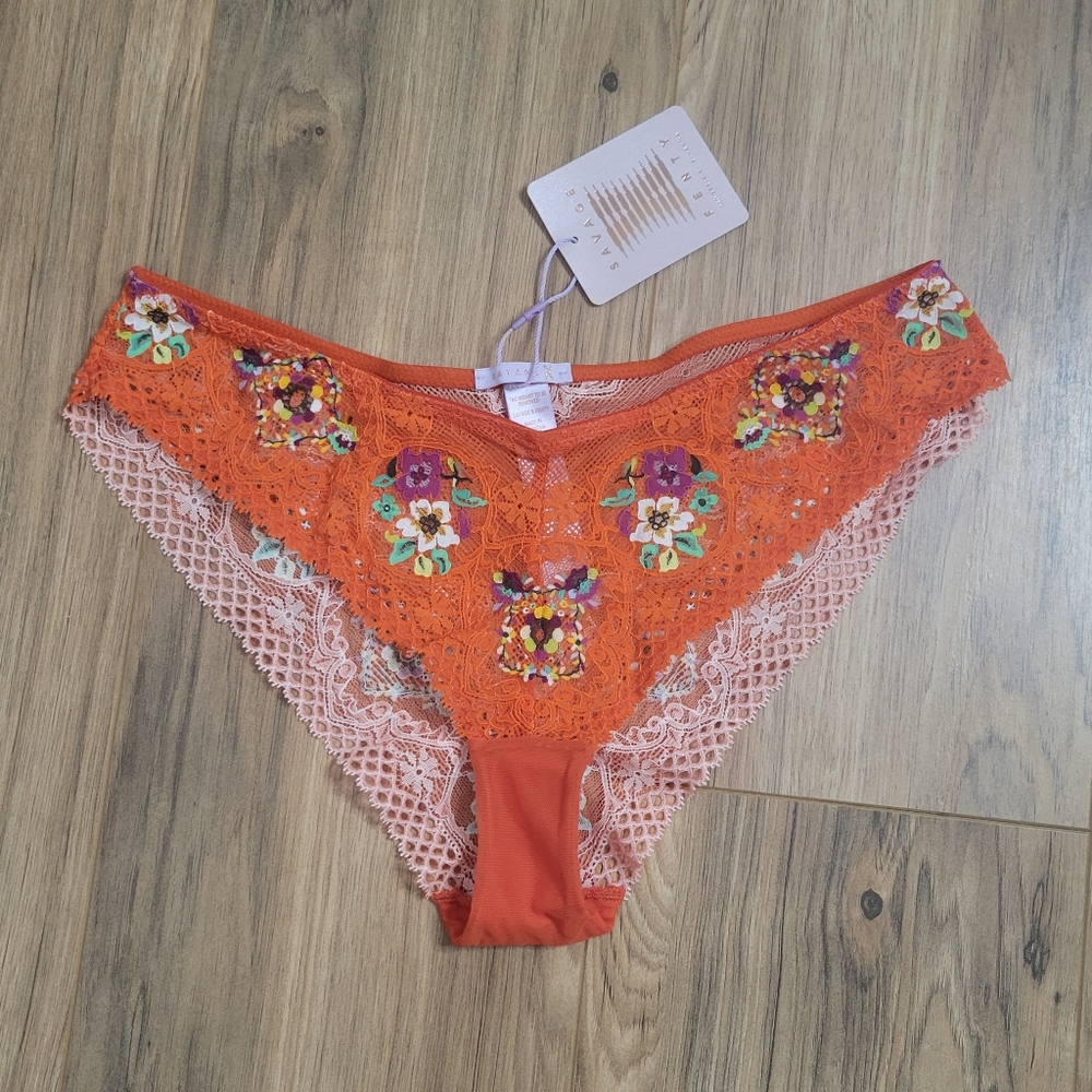 Savage X Fenty Dolled Up Sleep Cami Spiced Orange with Lace Cheeky - Picture 11 of 15